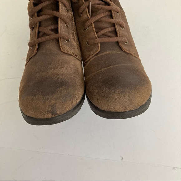 UGG Zea Suede Lace Up Wedge Boot Waterproof Shearling Cuff Brown Leather 10 - Picture 10 of 15